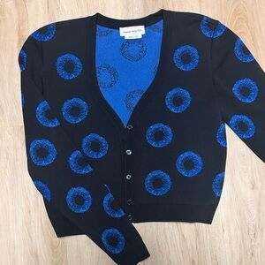 Alexander McQueen iris jacquard knit cardigan in black with blue circles